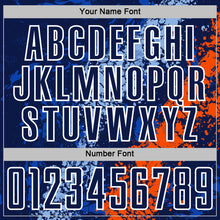 Load image into Gallery viewer, Custom Navy White Light Blue-Orange Dripping Splatter Cracked Texture Sublimation Soccer Uniform Jersey