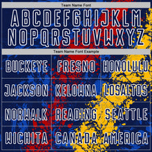 Загрузить изображение в средство просмотра галереи, Custom Navy White Red-Gold Dripping Splatter Cracked Texture Sublimation Soccer Uniform Jersey