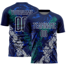 Load image into Gallery viewer, Custom Navy White Teal-Gray Dripping Splatter Cracked Texture Sublimation Soccer Uniform Jersey