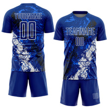 Charger l'image dans la galerie, Custom Royal White-Black Dripping Splatter Cracked Texture Sublimation Soccer Uniform Jersey