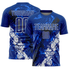 Charger l'image dans la galerie, Custom Royal White-Black Dripping Splatter Cracked Texture Sublimation Soccer Uniform Jersey