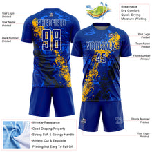 Загрузить изображение в средство просмотра галереи, Custom Royal White Gold-Black Dripping Splatter Cracked Texture Sublimation Soccer Uniform Jersey
