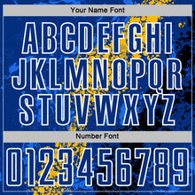 Загрузить изображение в средство просмотра галереи, Custom Royal White Gold-Black Dripping Splatter Cracked Texture Sublimation Soccer Uniform Jersey