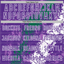 Загрузить изображение в средство просмотра галереи, Custom Purple White-Kelly Green Dripping Splatter Cracked Texture Sublimation Soccer Uniform Jersey