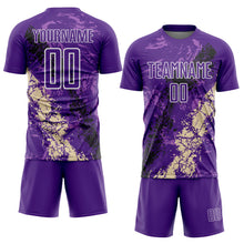 Загрузить изображение в средство просмотра галереи, Custom Purple White Black-Cream Dripping Splatter Cracked Texture Sublimation Soccer Uniform Jersey