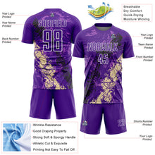 Загрузить изображение в средство просмотра галереи, Custom Purple White Black-Cream Dripping Splatter Cracked Texture Sublimation Soccer Uniform Jersey