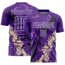 Загрузить изображение в средство просмотра галереи, Custom Purple White Black-Cream Dripping Splatter Cracked Texture Sublimation Soccer Uniform Jersey