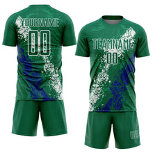 Загрузить изображение в средство просмотра галереи, Custom Kelly Green White-Royal Dripping Splatter Cracked Texture Sublimation Soccer Uniform Jersey