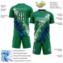 Загрузить изображение в средство просмотра галереи, Custom Kelly Green White-Royal Dripping Splatter Cracked Texture Sublimation Soccer Uniform Jersey