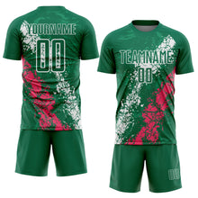 Загрузить изображение в средство просмотра галереи, Custom Kelly Green White-Neon Pink Dripping Splatter Cracked Texture Sublimation Soccer Uniform Jersey