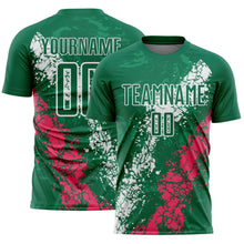 Загрузить изображение в средство просмотра галереи, Custom Kelly Green White-Neon Pink Dripping Splatter Cracked Texture Sublimation Soccer Uniform Jersey