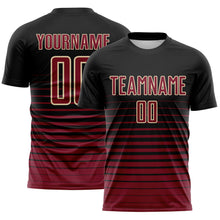 Load image into Gallery viewer, Custom Black Crimson-Cream Gradient Pinstripe Sublimation Soccer Uniform Jersey