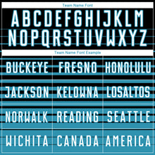 Charger l'image dans la galerie, Custom Black White-Panther Blue Gradient Pinstripe Sublimation Soccer Uniform Jersey