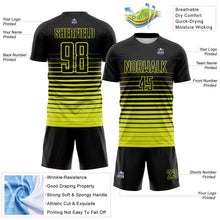 Загрузить изображение в средство просмотра галереи, Custom Black Neon Yellow Gradient Pinstripe Sublimation Soccer Uniform Jersey