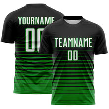 Загрузить изображение в средство просмотра галереи, Custom Black White-Grass Green Gradient Pinstripe Sublimation Soccer Uniform Jersey