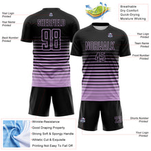 Load image into Gallery viewer, Custom Black Light Purple Gradient Pinstripe Sublimation Soccer Uniform Jersey