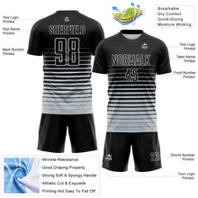 Load image into Gallery viewer, Custom Black Silver Gradient Pinstripe Sublimation Soccer Uniform Jersey