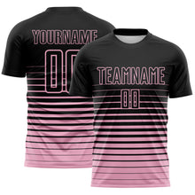 Charger l'image dans la galerie, Custom Black Light Pink Gradient Pinstripe Sublimation Soccer Uniform Jersey
