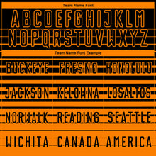 Load image into Gallery viewer, Custom Black Bay Orange Gradient Pinstripe Sublimation Soccer Uniform Jersey