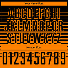 Load image into Gallery viewer, Custom Black Bay Orange Gradient Pinstripe Sublimation Soccer Uniform Jersey