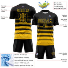 Загрузить изображение в средство просмотра галереи, Custom Black Yellow Gradient Pinstripe Sublimation Soccer Uniform Jersey
