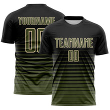 Laden Sie das Bild in den Galerie-Viewer, Custom Black Olive-Cream Gradient Pinstripe Sublimation Soccer Uniform Jersey