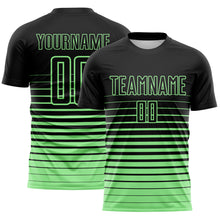 Charger l'image dans la galerie, Custom Black Pea Green Gradient Pinstripe Sublimation Soccer Uniform Jersey