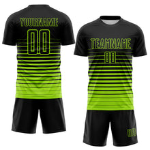 Загрузить изображение в средство просмотра галереи, Custom Black Neon Green Gradient Pinstripe Sublimation Soccer Uniform Jersey
