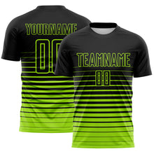 Загрузить изображение в средство просмотра галереи, Custom Black Neon Green Gradient Pinstripe Sublimation Soccer Uniform Jersey