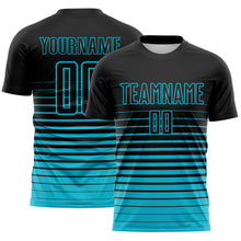 Laden Sie das Bild in den Galerie-Viewer, Custom Black Lakes Blue Gradient Pinstripe Sublimation Soccer Uniform Jersey