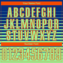 Charger l'image dans la galerie, Custom Royal Pea Green-Orange Gradient Pinstripe Sublimation Soccer Uniform Jersey