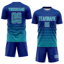 Загрузить изображение в средство просмотра галереи, Custom Royal Teal-White Gradient Pinstripe Sublimation Soccer Uniform Jersey