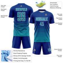 Загрузить изображение в средство просмотра галереи, Custom Royal Teal-White Gradient Pinstripe Sublimation Soccer Uniform Jersey