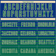 Laden Sie das Bild in den Galerie-Viewer, Custom Royal Kelly Green-Cream Gradient Pinstripe Sublimation Soccer Uniform Jersey