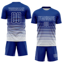 Загрузить изображение в средство просмотра галереи, Custom Royal White Gradient Pinstripe Sublimation Soccer Uniform Jersey