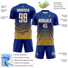 Load image into Gallery viewer, Custom Royal White-Old Gold Gradient Pinstripe Sublimation Soccer Uniform Jersey
