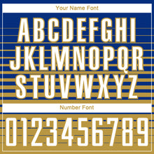 Load image into Gallery viewer, Custom Royal White-Old Gold Gradient Pinstripe Sublimation Soccer Uniform Jersey