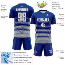 Загрузить изображение в средство просмотра галереи, Custom Royal White-Gray Gradient Pinstripe Sublimation Soccer Uniform Jersey