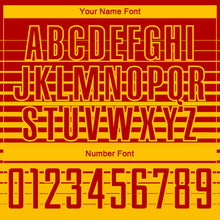 Laden Sie das Bild in den Galerie-Viewer, Custom Red Yellow Gradient Pinstripe Sublimation Soccer Uniform Jersey