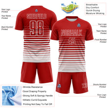 Load image into Gallery viewer, Custom Red White Gradient Pinstripe Sublimation Soccer Uniform Jersey