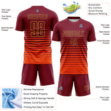 Laden Sie das Bild in den Galerie-Viewer, Custom Crimson Old Gold Gradient Pinstripe Sublimation Soccer Uniform Jersey