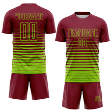 Charger l'image dans la galerie, Custom Crimson Neon Green Gradient Pinstripe Sublimation Soccer Uniform Jersey