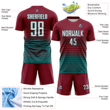 Laden Sie das Bild in den Galerie-Viewer, Custom Crimson White-Teal Gradient Pinstripe Sublimation Soccer Uniform Jersey