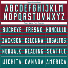 Laden Sie das Bild in den Galerie-Viewer, Custom Crimson White-Teal Gradient Pinstripe Sublimation Soccer Uniform Jersey