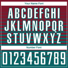 Laden Sie das Bild in den Galerie-Viewer, Custom Crimson White-Teal Gradient Pinstripe Sublimation Soccer Uniform Jersey