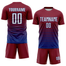 Laden Sie das Bild in den Galerie-Viewer, Custom Crimson White-Royal Gradient Pinstripe Sublimation Soccer Uniform Jersey