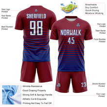 Laden Sie das Bild in den Galerie-Viewer, Custom Crimson White-Royal Gradient Pinstripe Sublimation Soccer Uniform Jersey