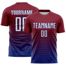 Laden Sie das Bild in den Galerie-Viewer, Custom Crimson White-Royal Gradient Pinstripe Sublimation Soccer Uniform Jersey