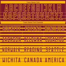 Load image into Gallery viewer, Custom Crimson Gold Gradient Pinstripe Sublimation Soccer Uniform Jersey