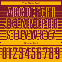 Load image into Gallery viewer, Custom Crimson Gold Gradient Pinstripe Sublimation Soccer Uniform Jersey